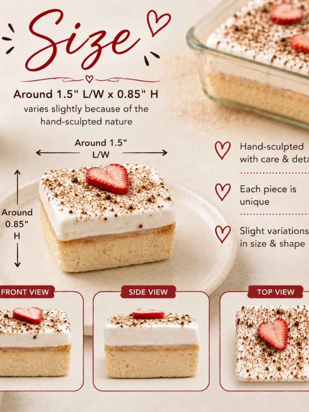 Tres Leches Cake Ornament | Handmade Latin American Hispanic Dessert, Strawberry